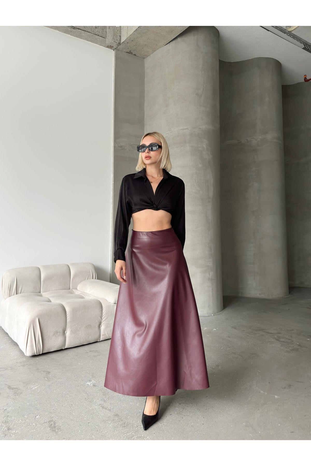 Flared Leather Maxi Skirt