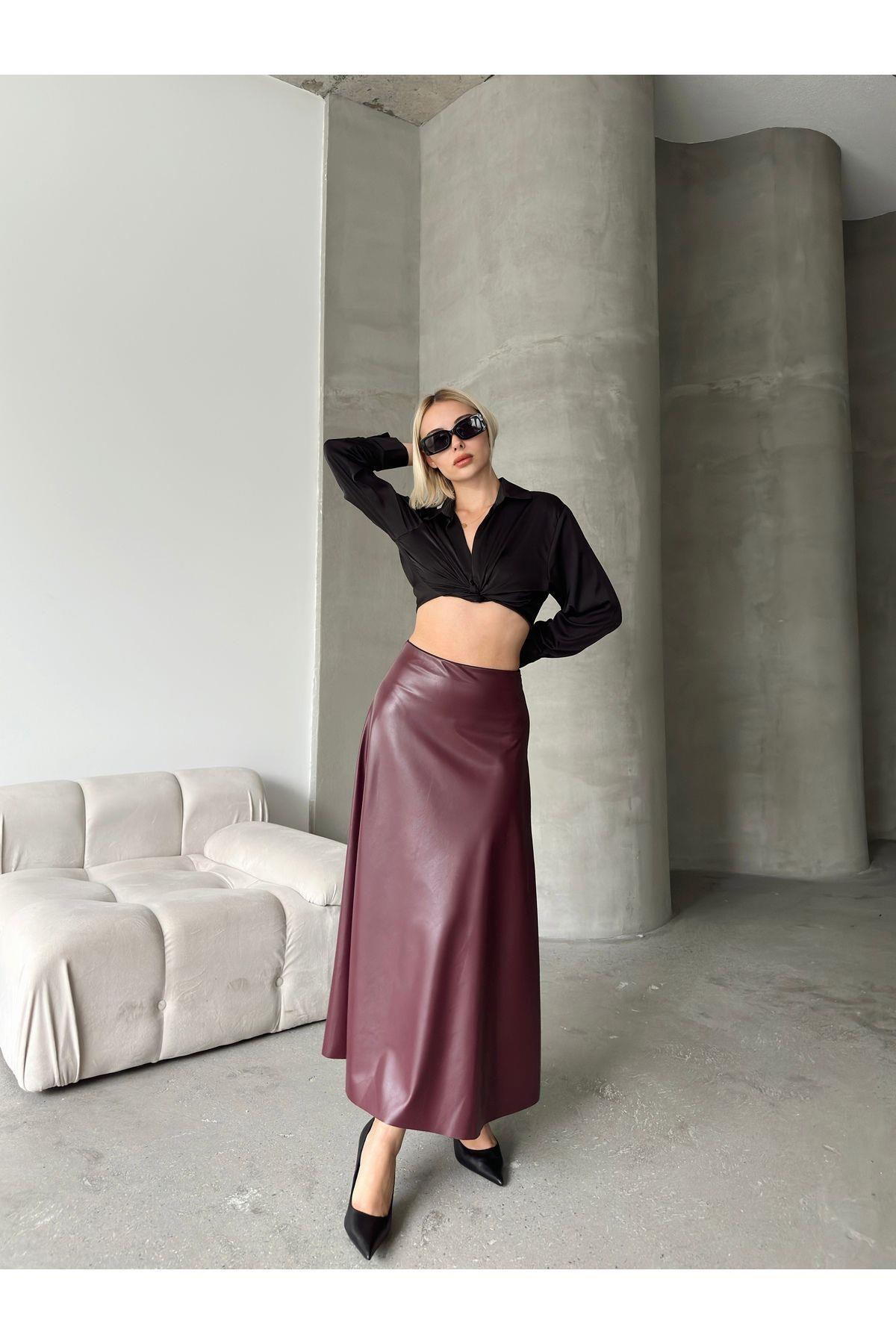 Flared Leather Maxi Skirt