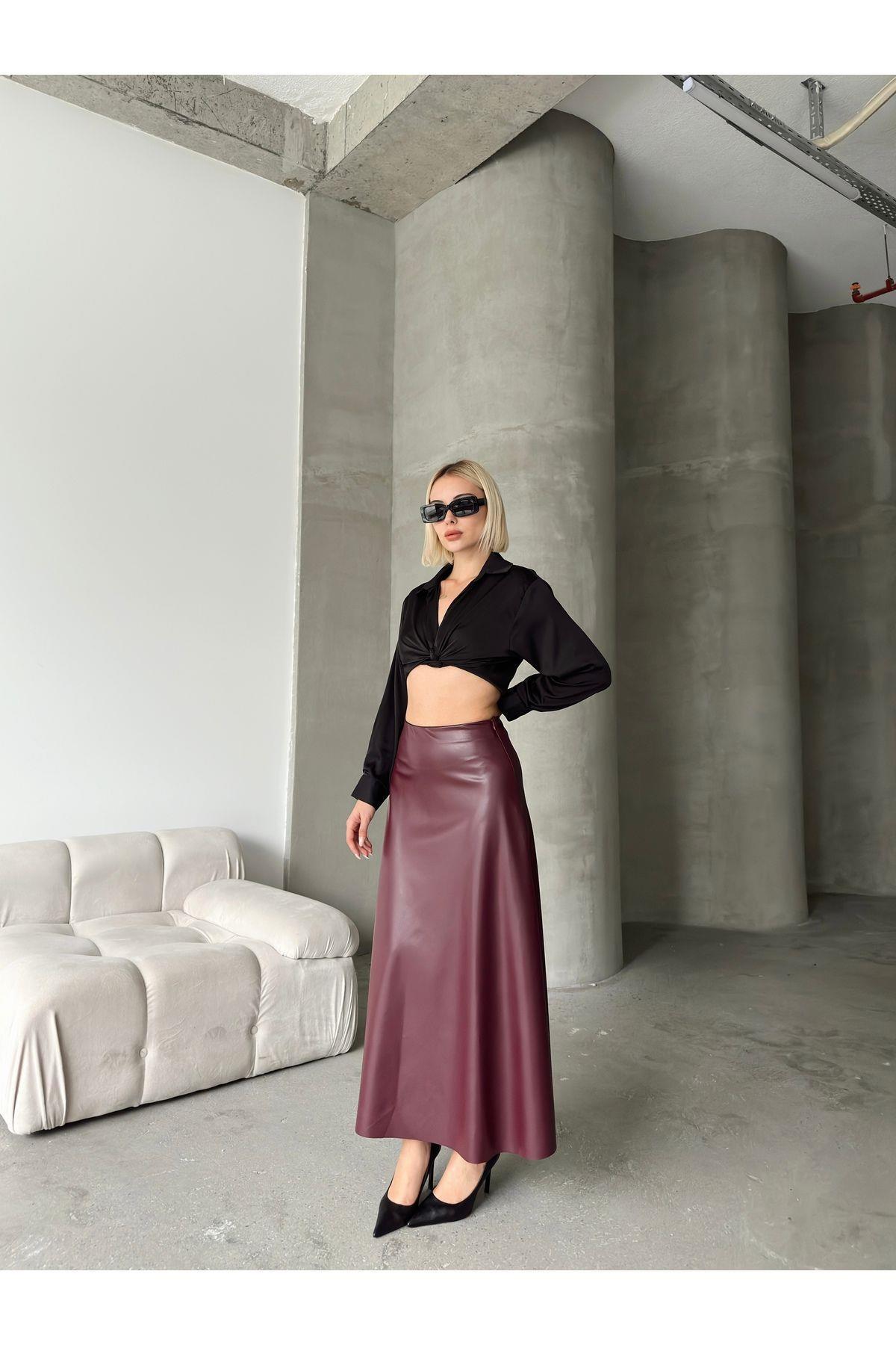 Flared Leather Maxi Skirt