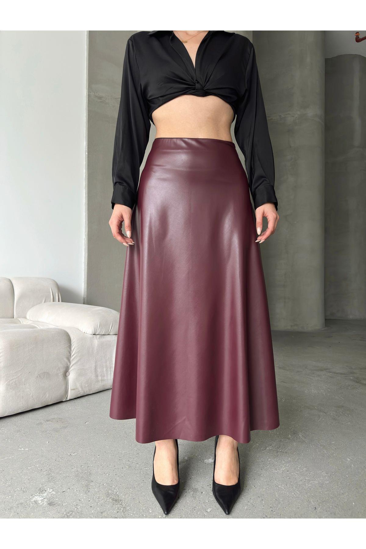 Flared Leather Maxi Skirt