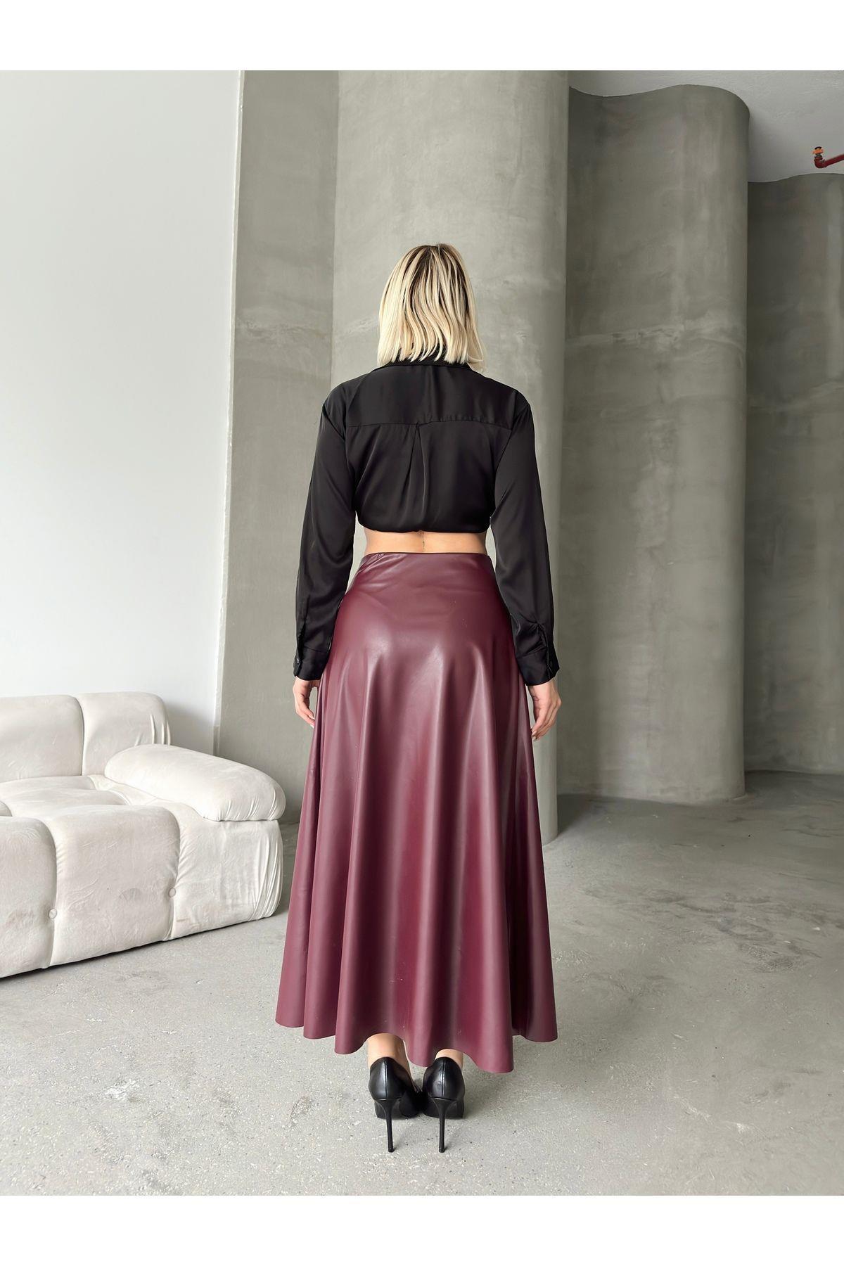 Flared Leather Maxi Skirt