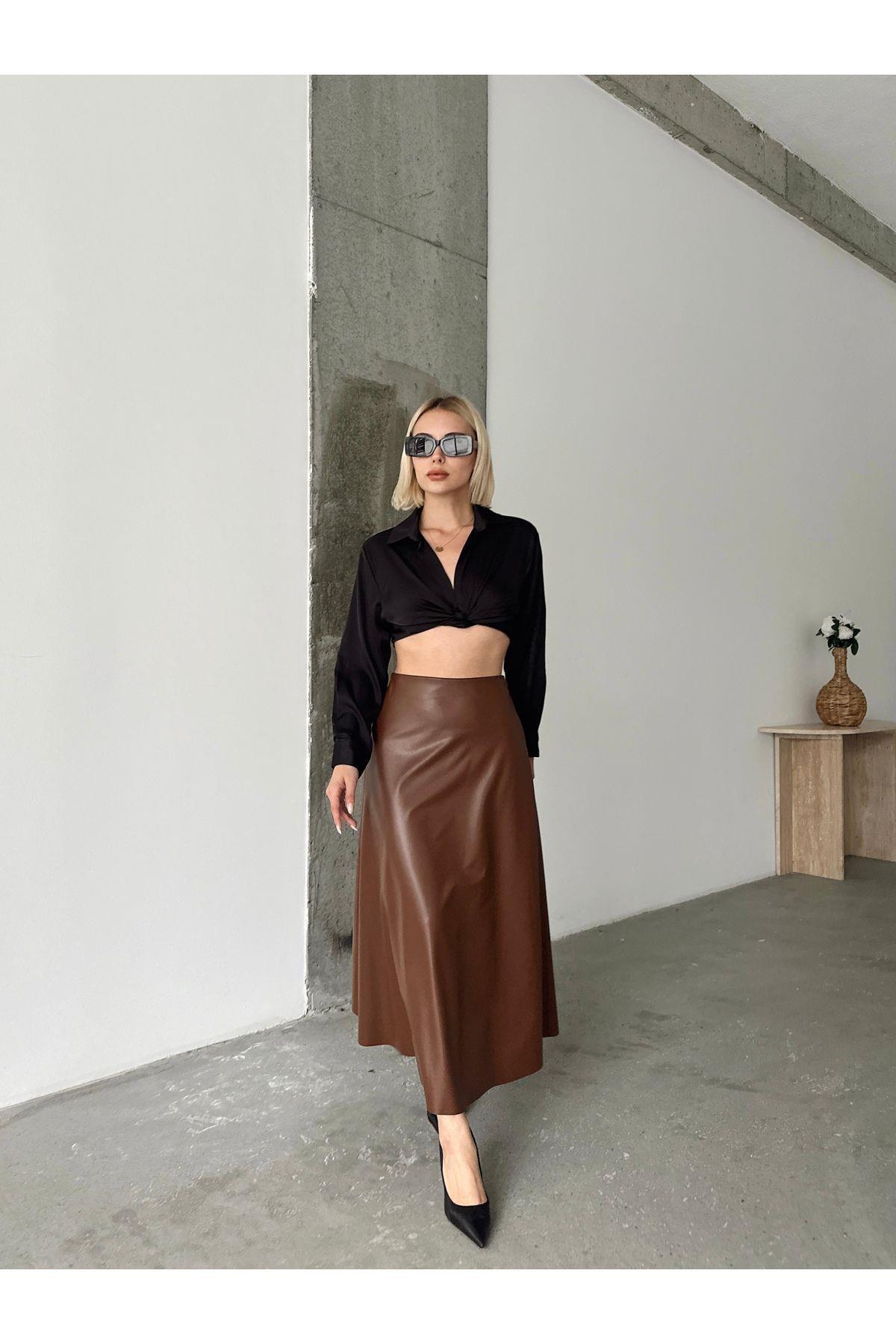 Flared Leather Maxi Skirt
