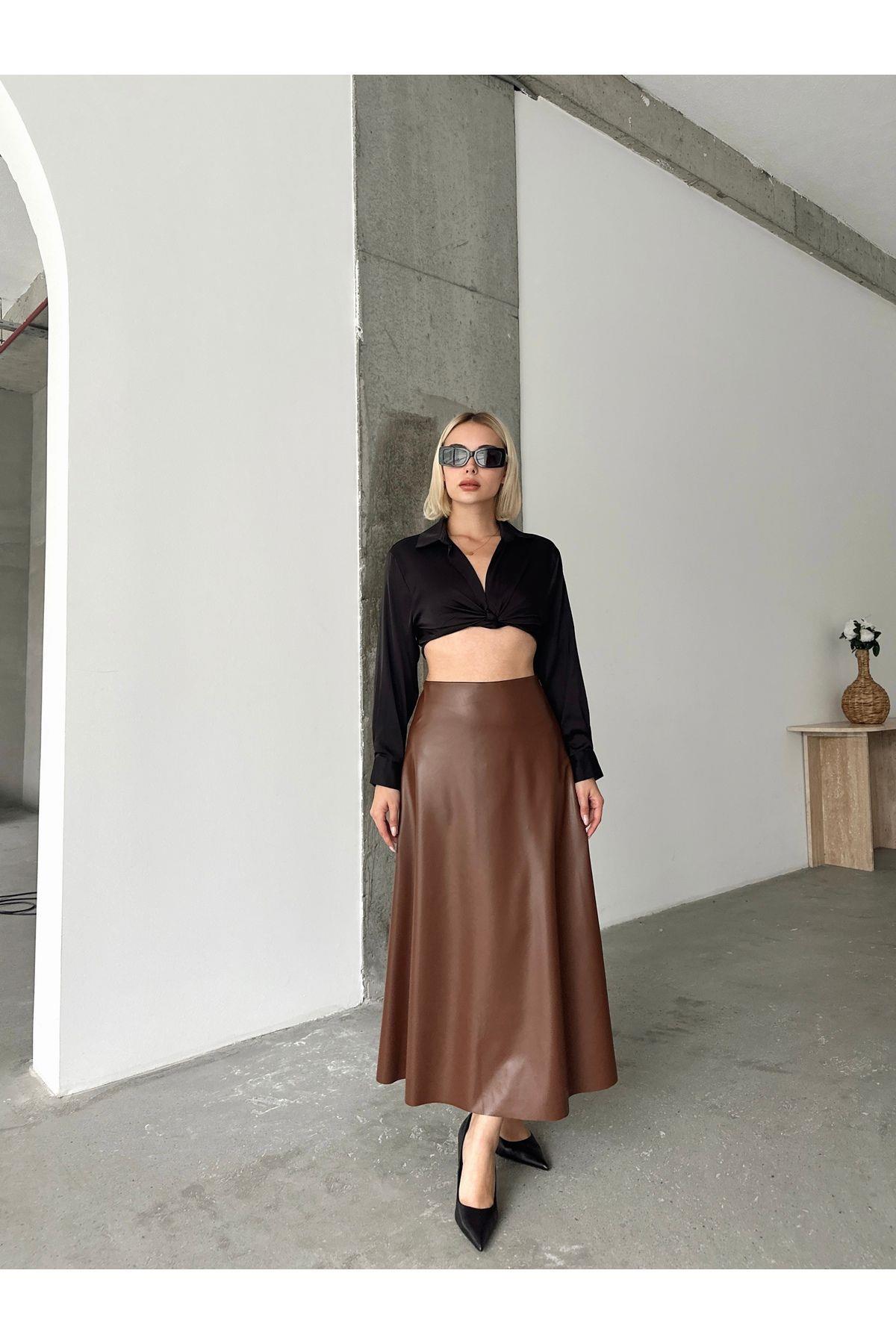 Flared Leather Maxi Skirt