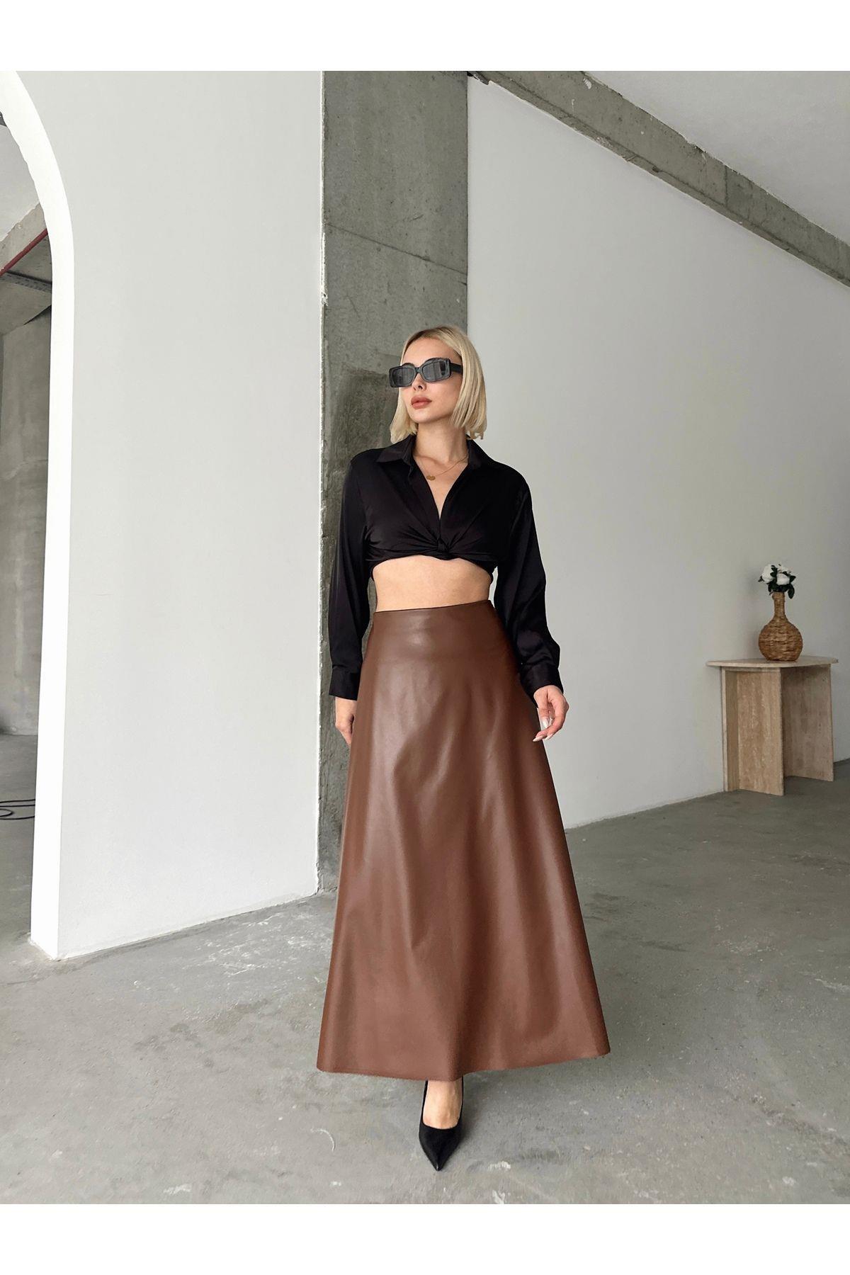 Flared Leather Maxi Skirt