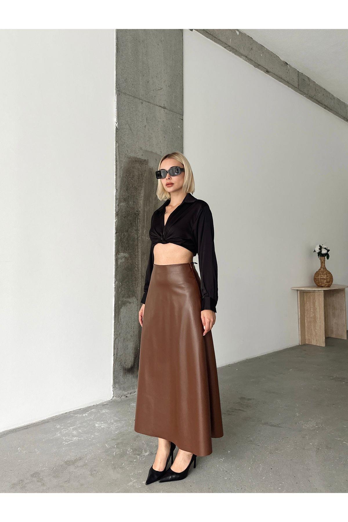 Flared Leather Maxi Skirt