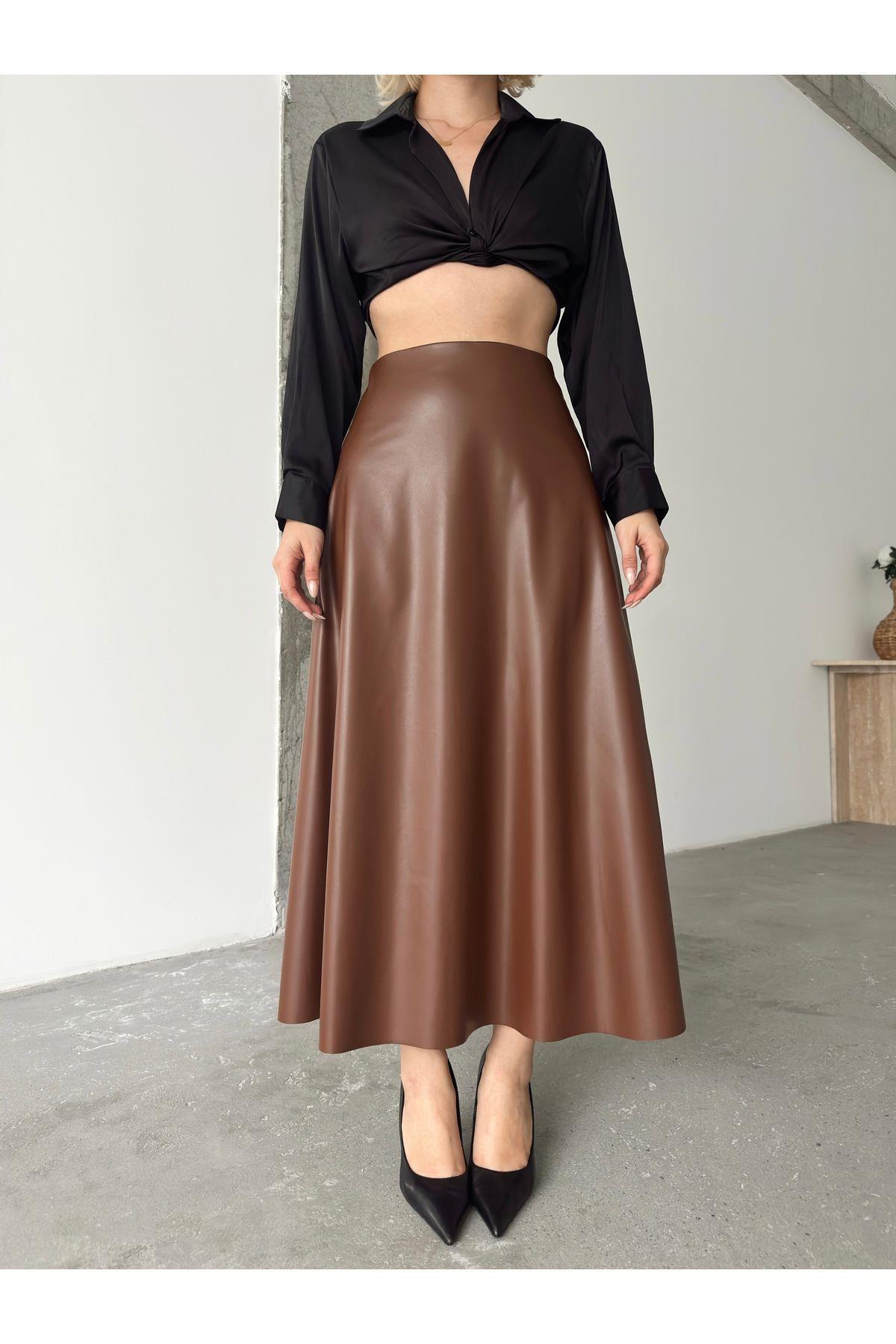 Flared Leather Maxi Skirt