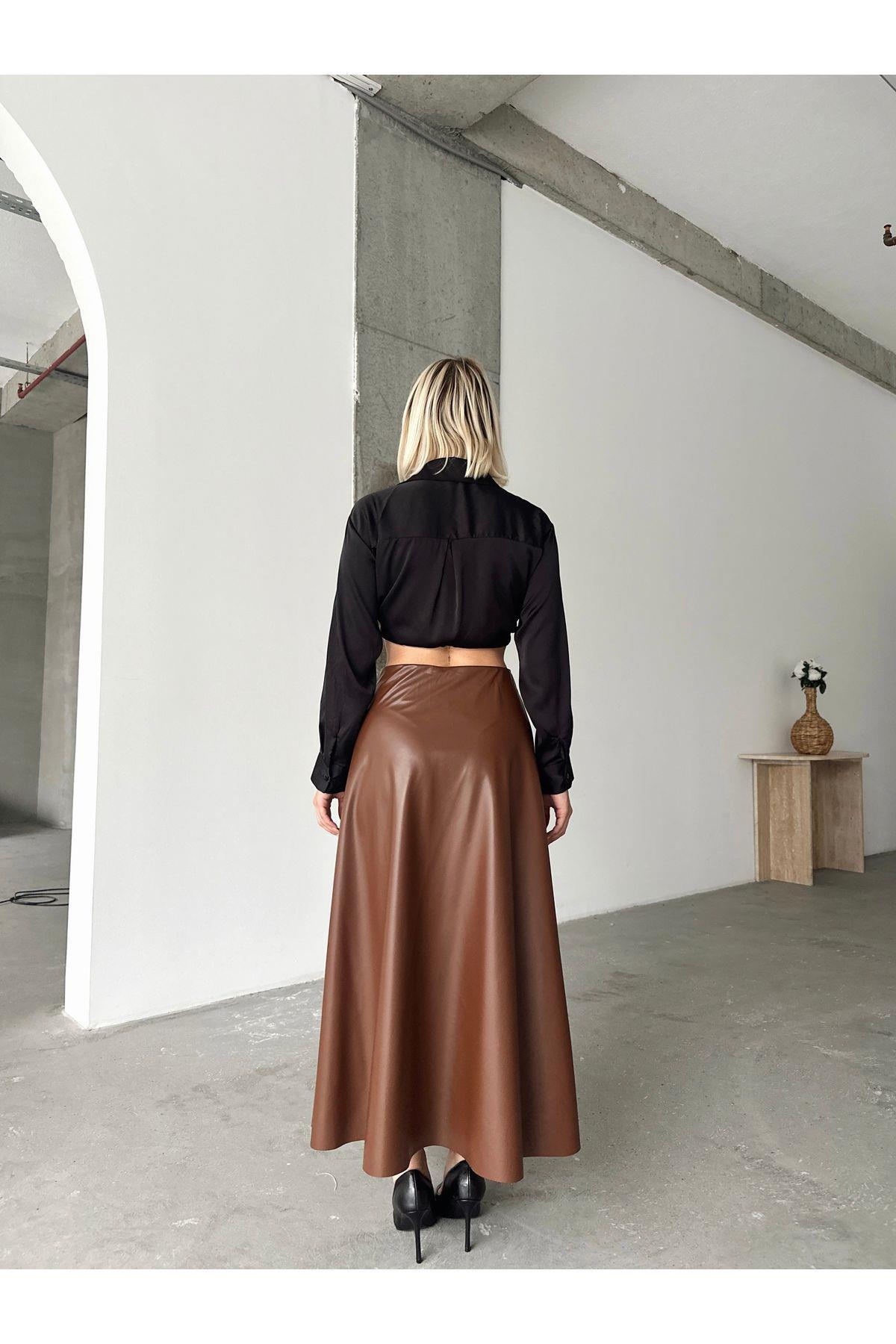 Flared Leather Maxi Skirt
