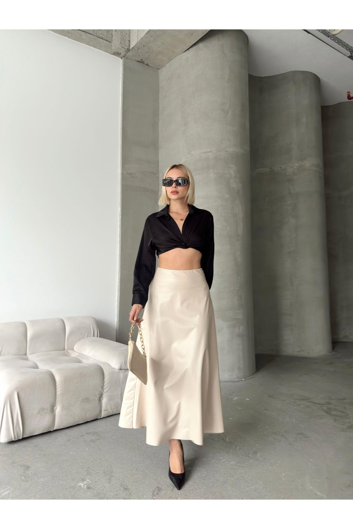 Flared Leather Maxi Skirt