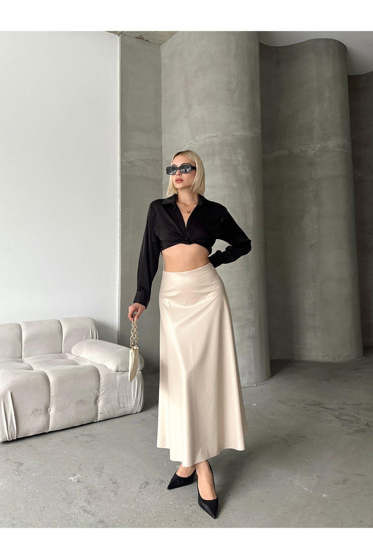 Flared Leather Maxi Skirt
