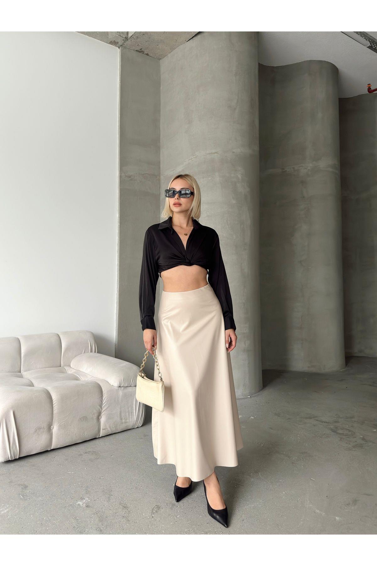 Flared Leather Maxi Skirt