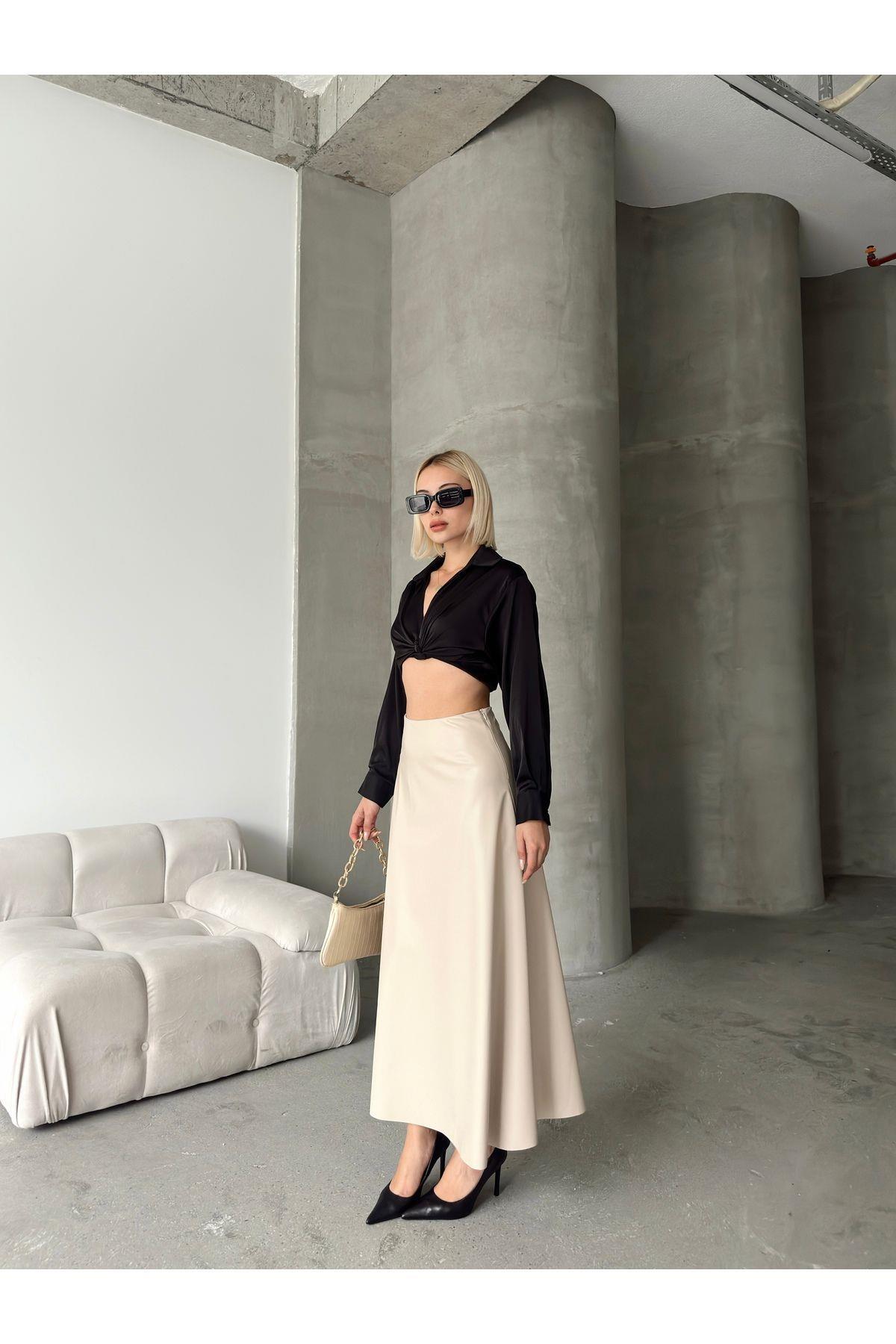 Flared Leather Maxi Skirt