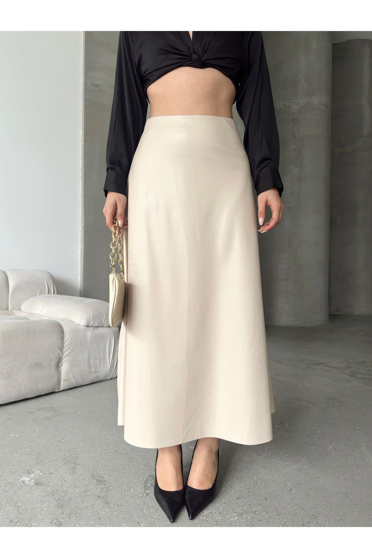 Flared Leather Maxi Skirt