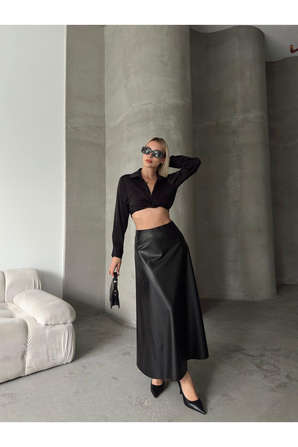 Flared Leather Maxi Skirt