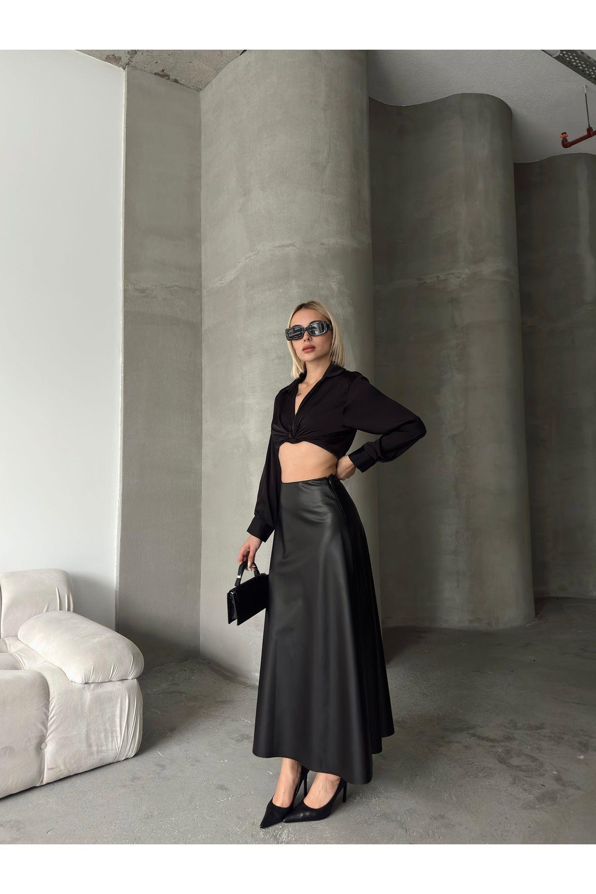Flared Leather Maxi Skirt