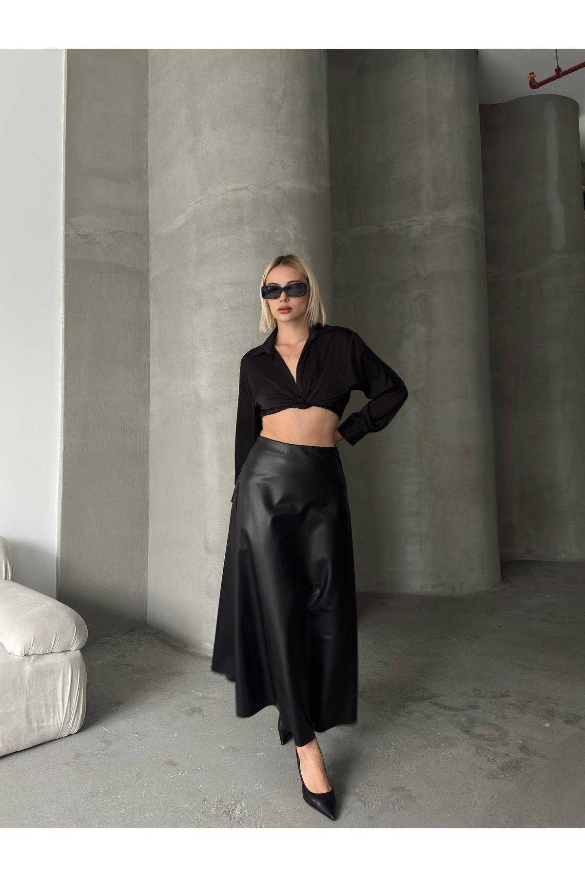 Flared Leather Maxi Skirt