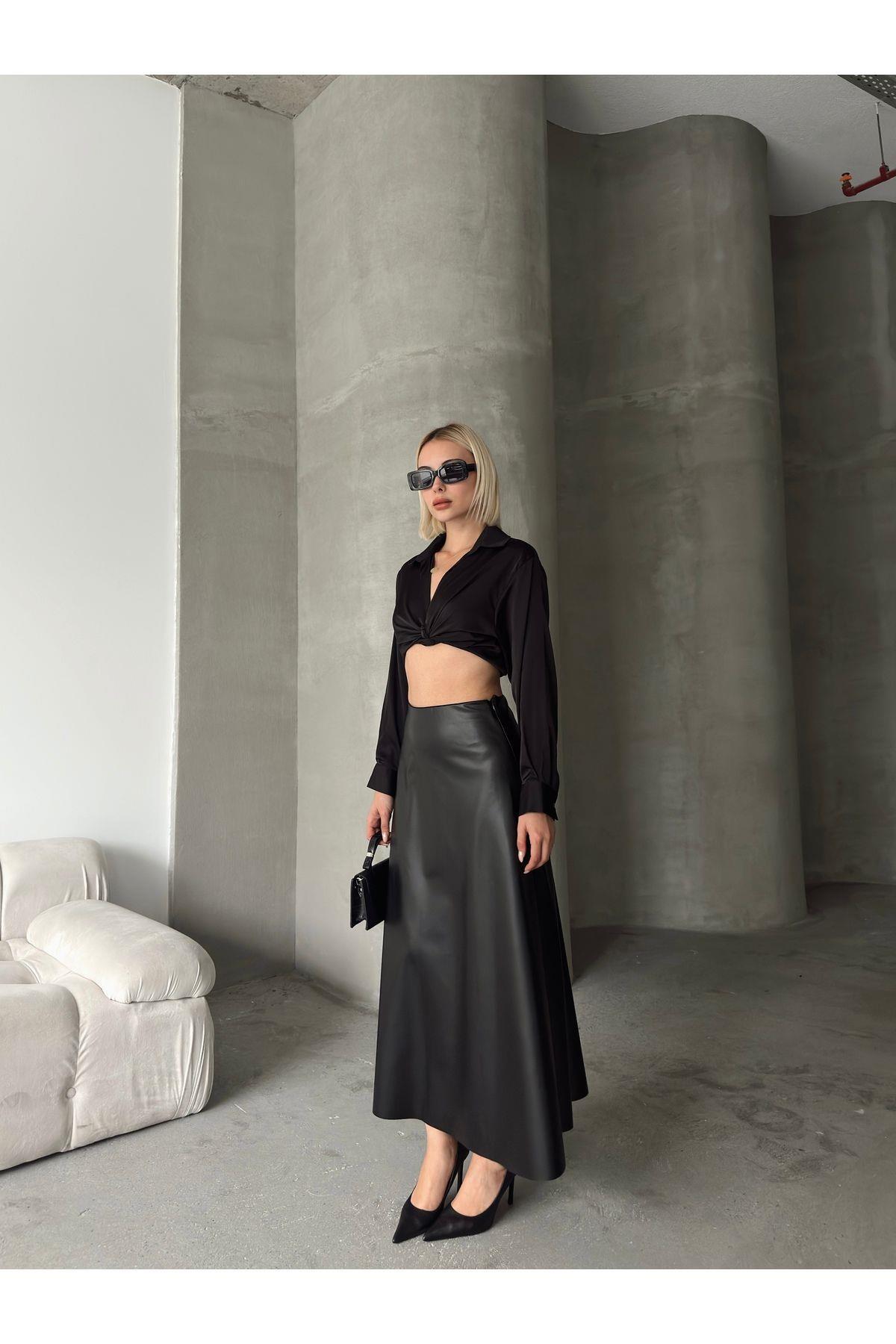 Flared Leather Maxi Skirt