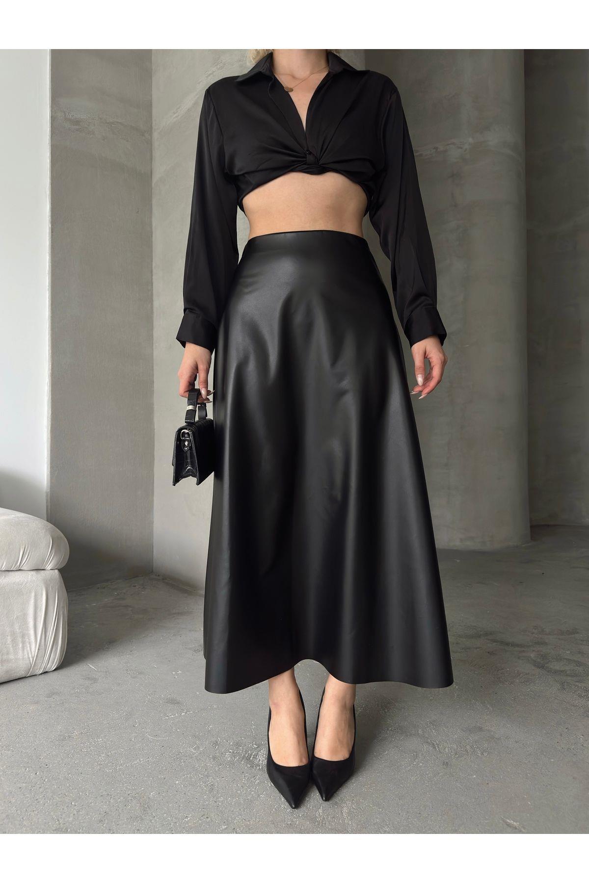 Flared Leather Maxi Skirt