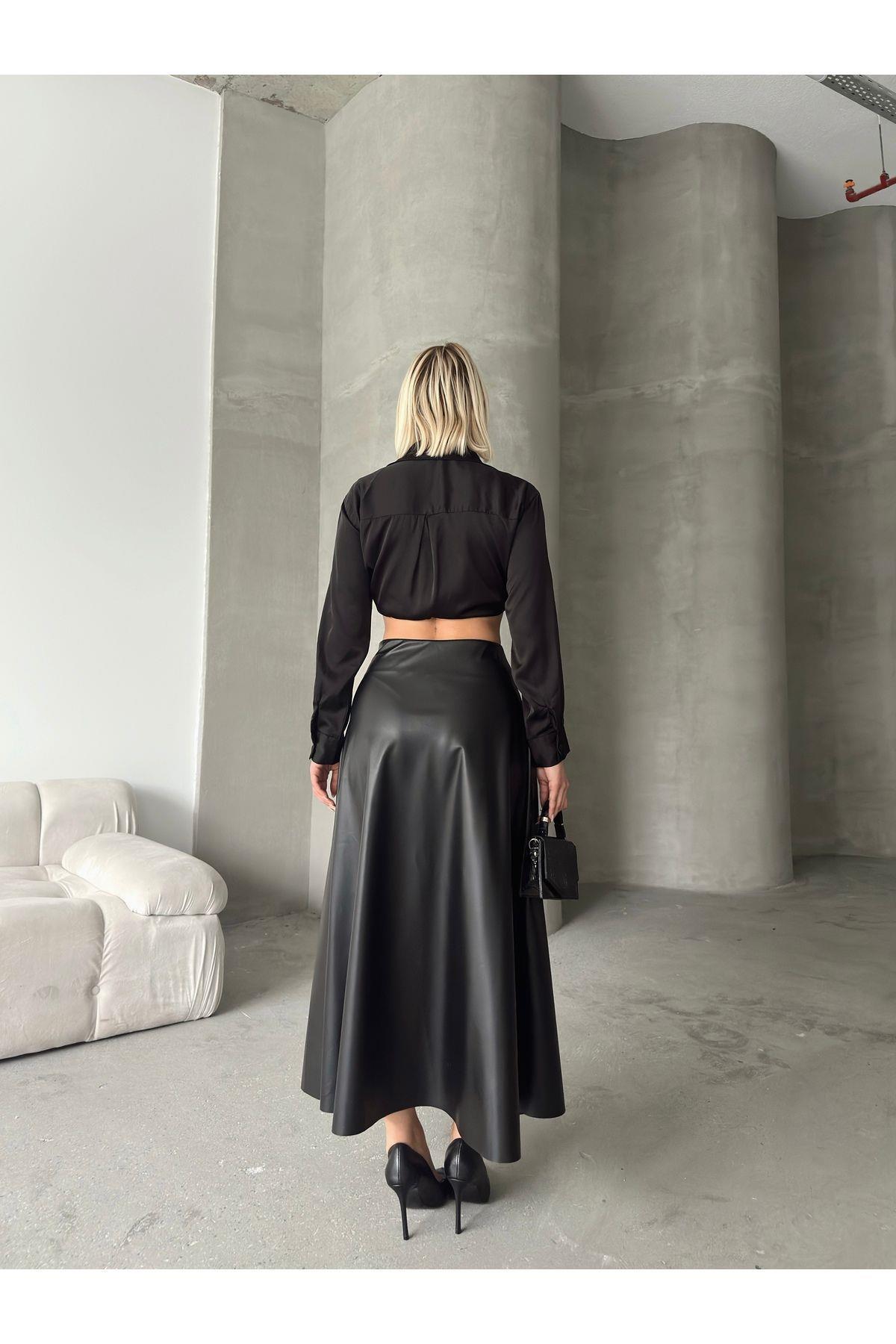 Flared Leather Maxi Skirt