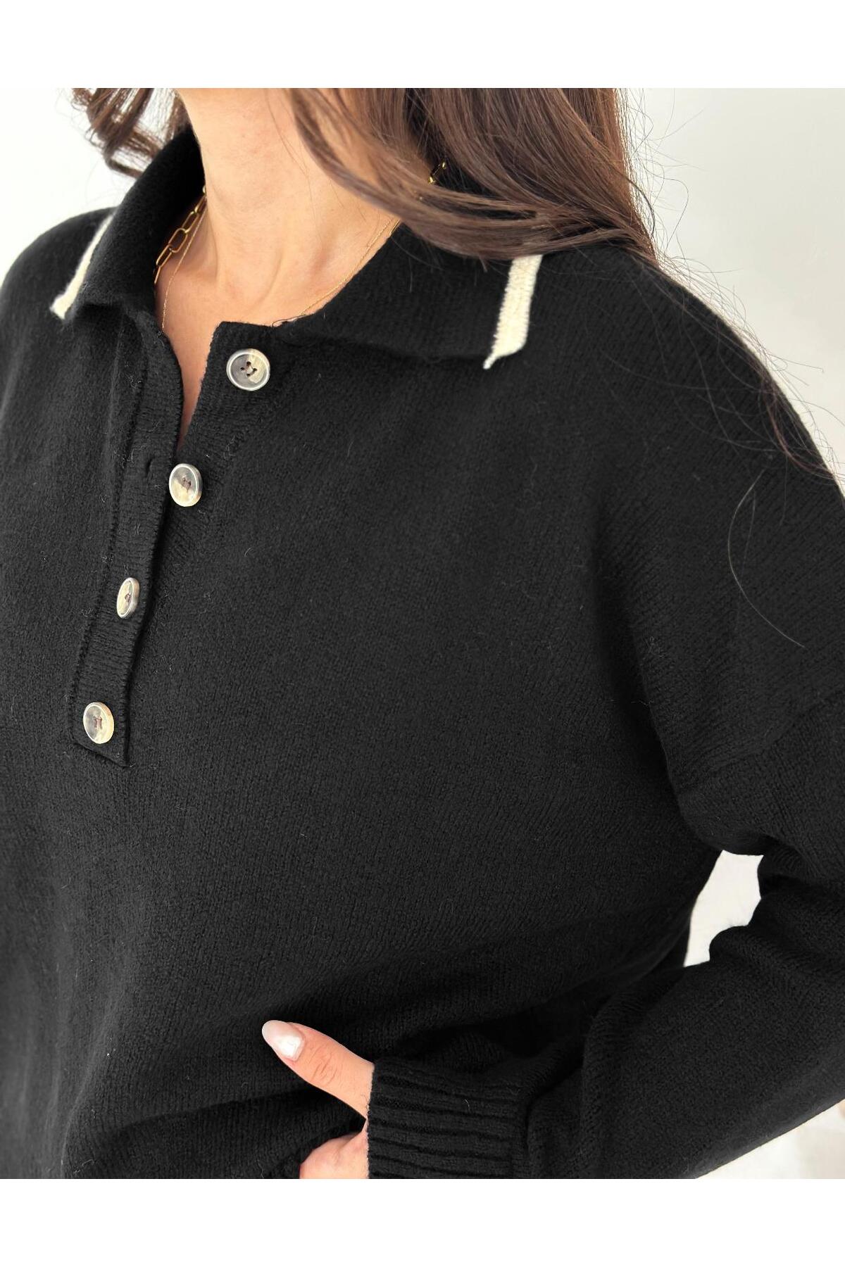 Soft Touch Buttoned Polo Neck Knit Sweater