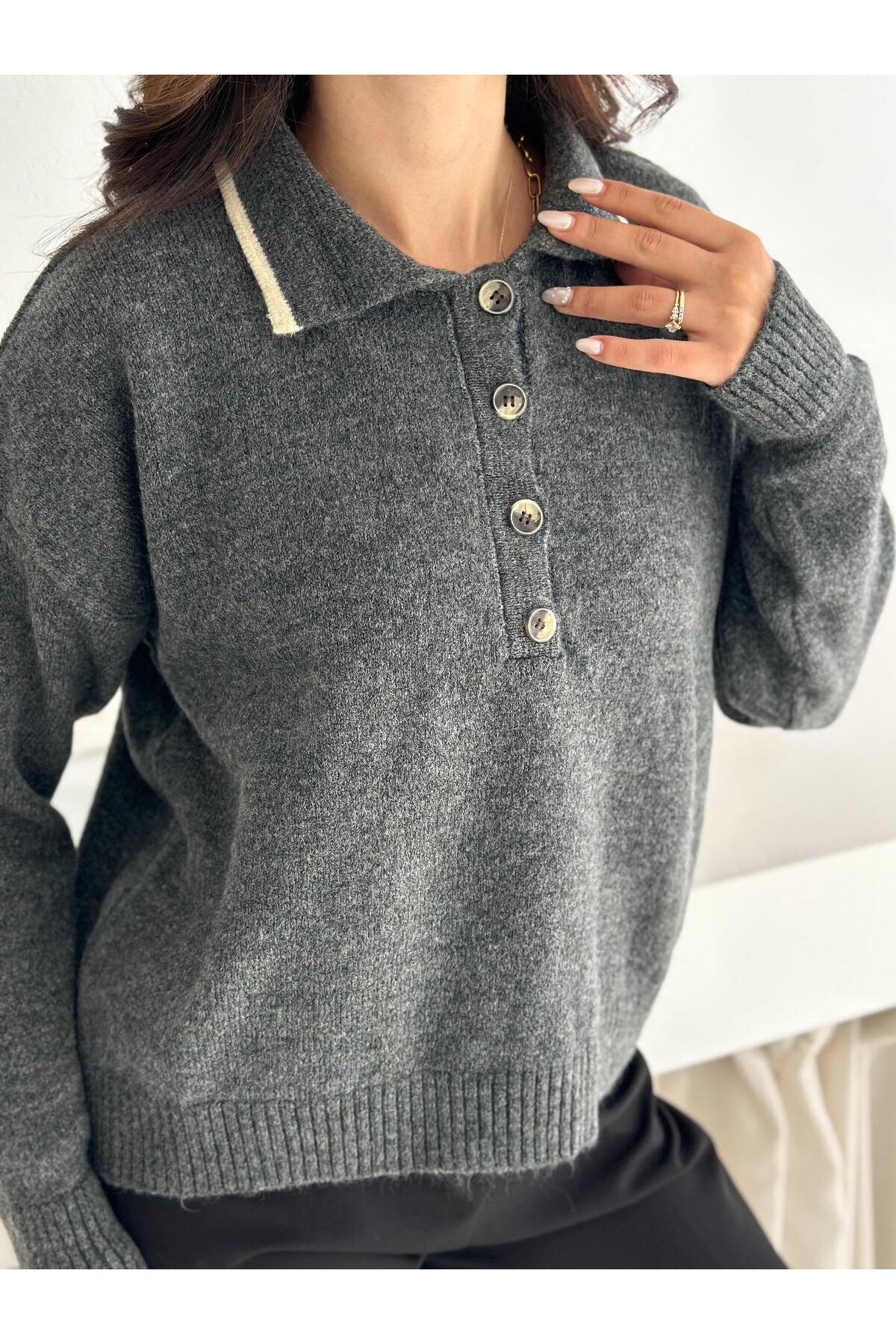Soft Touch Buttoned Polo Neck Knit Sweater