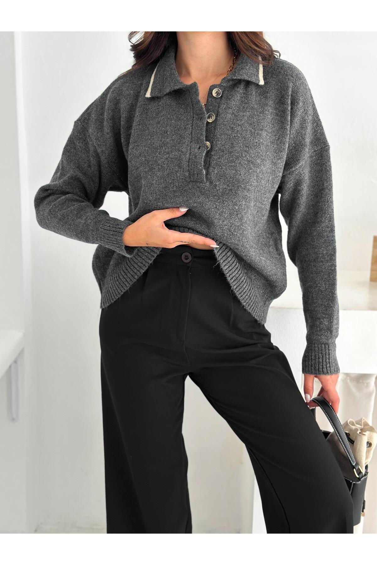 Soft Touch Buttoned Polo Neck Knit Sweater