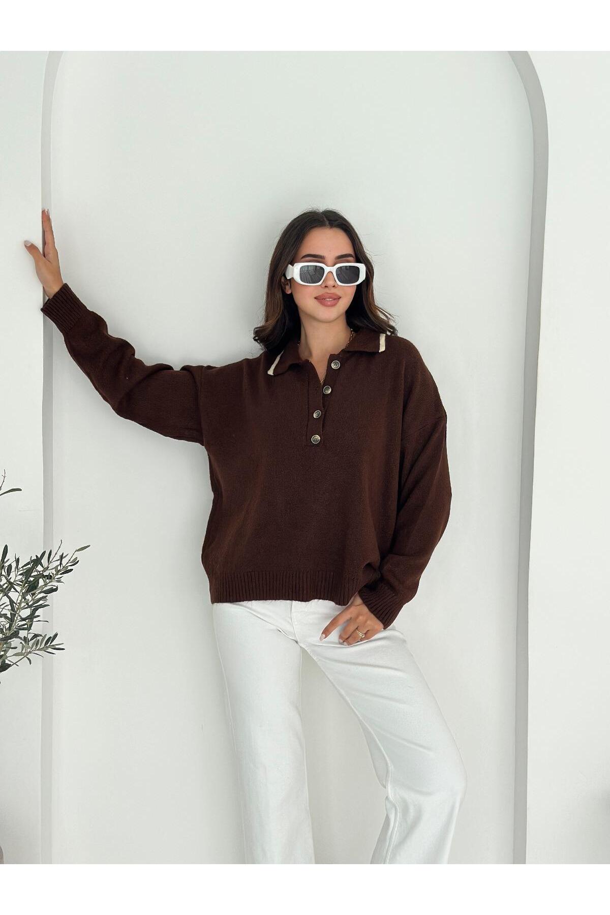 Soft Touch Buttoned Polo Neck Knit Sweater