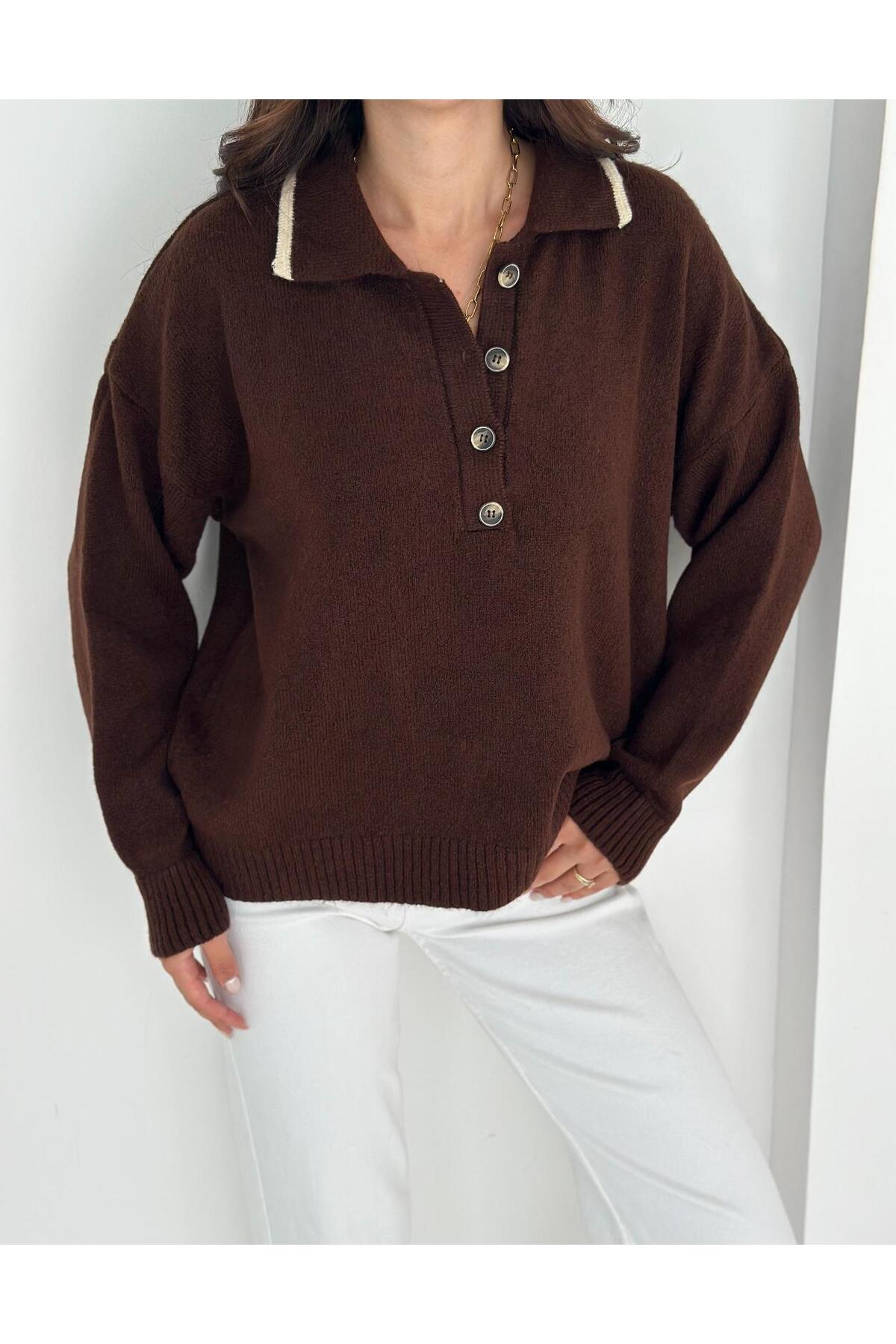 Soft Touch Buttoned Polo Neck Knit Sweater