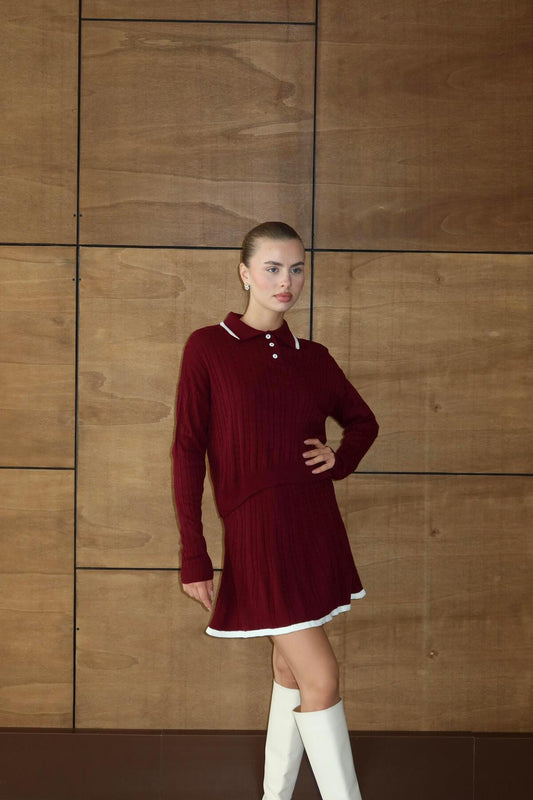Polo Neck Knit Dress Set