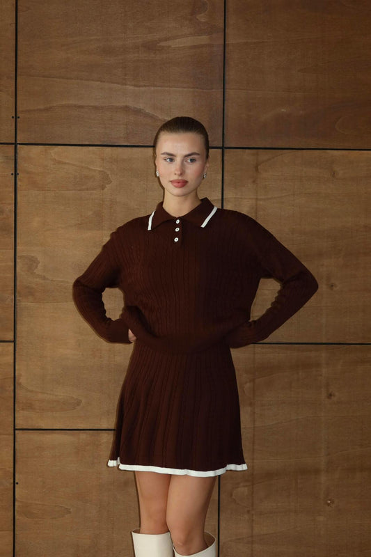 Polo Neck Knit Dress Set