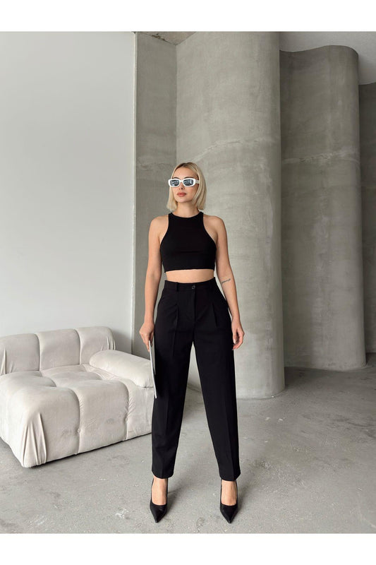 Scuba Fabric Tapered Pants