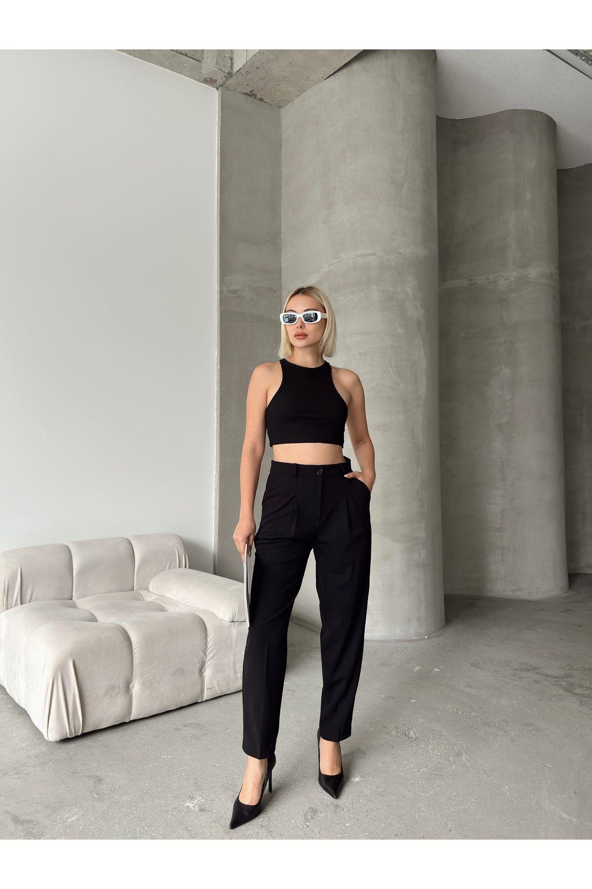 Scuba Fabric Tapered Pants