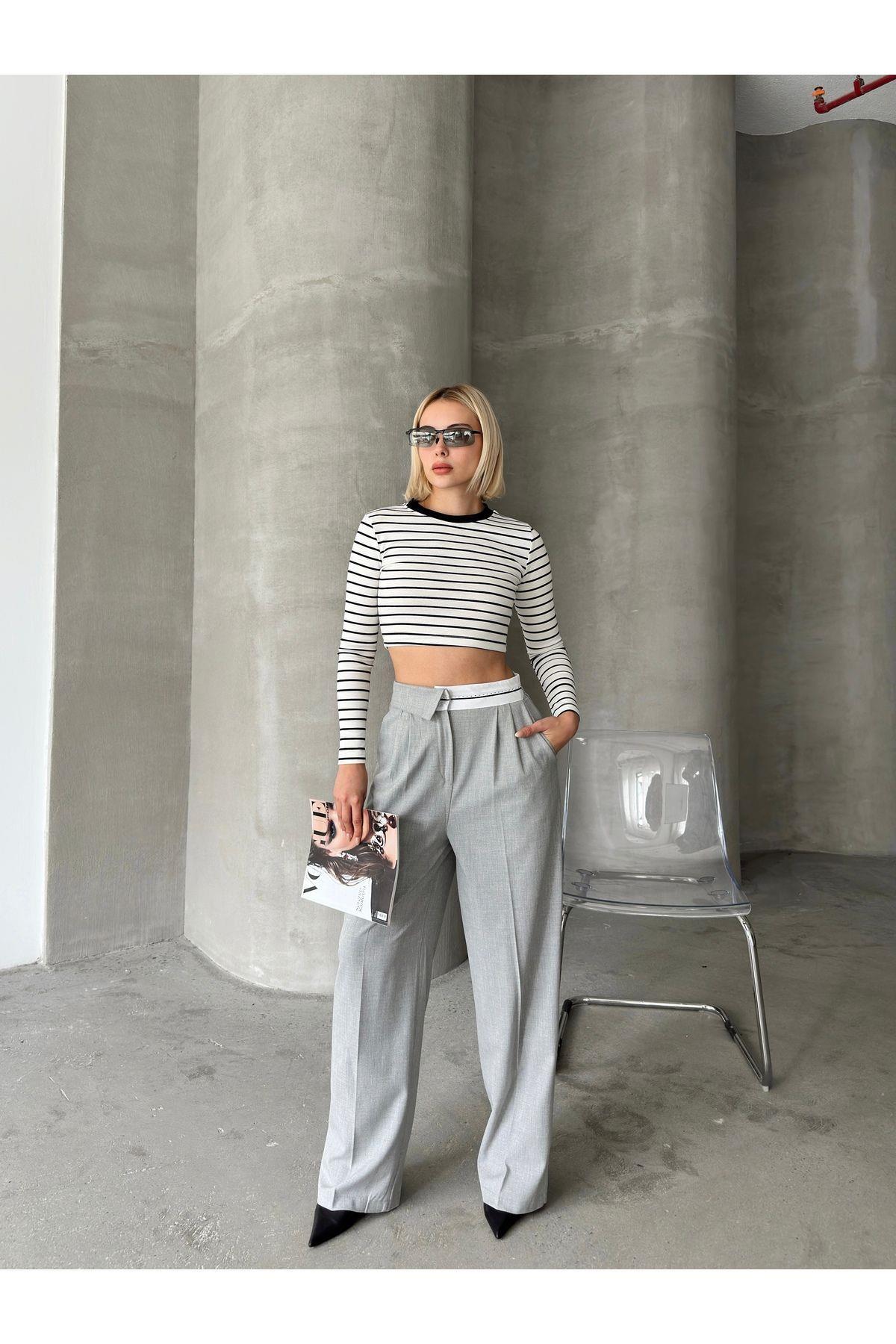 Asymmetric Belt Wide Leg Poly-Viscose Trousers