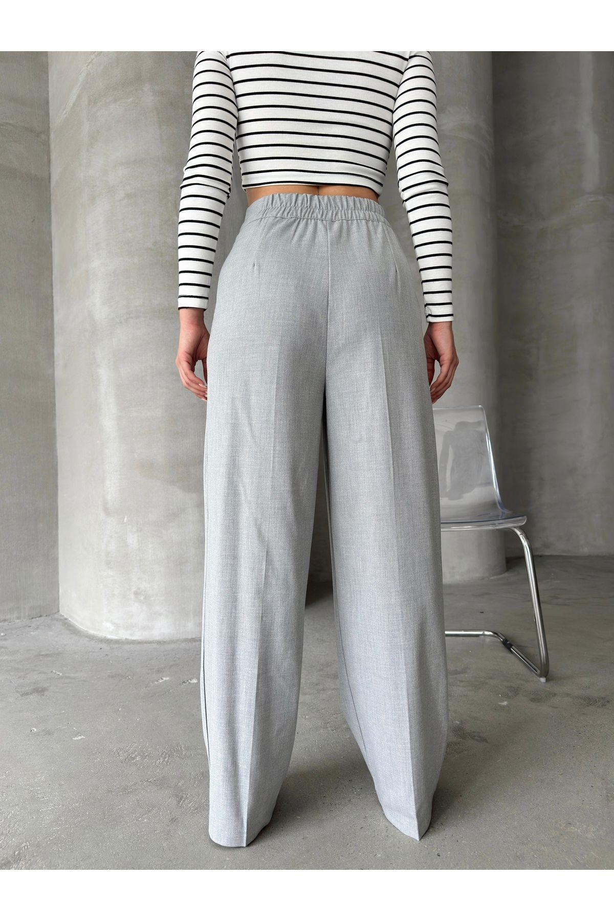 Asymmetric Belt Wide Leg Poly-Viscose Trousers