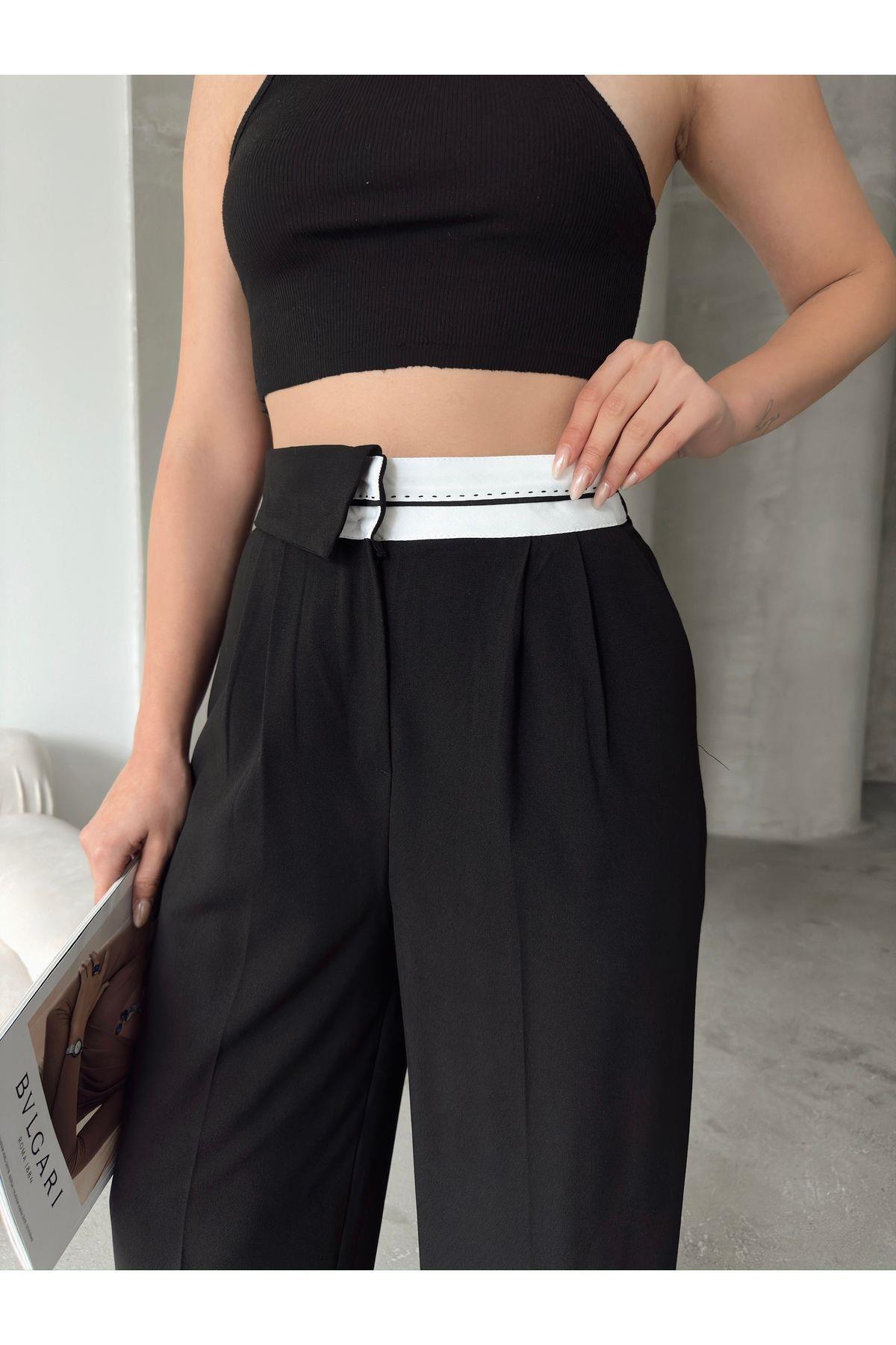 Asymmetric Belt Wide Leg Poly-Viscose Trousers